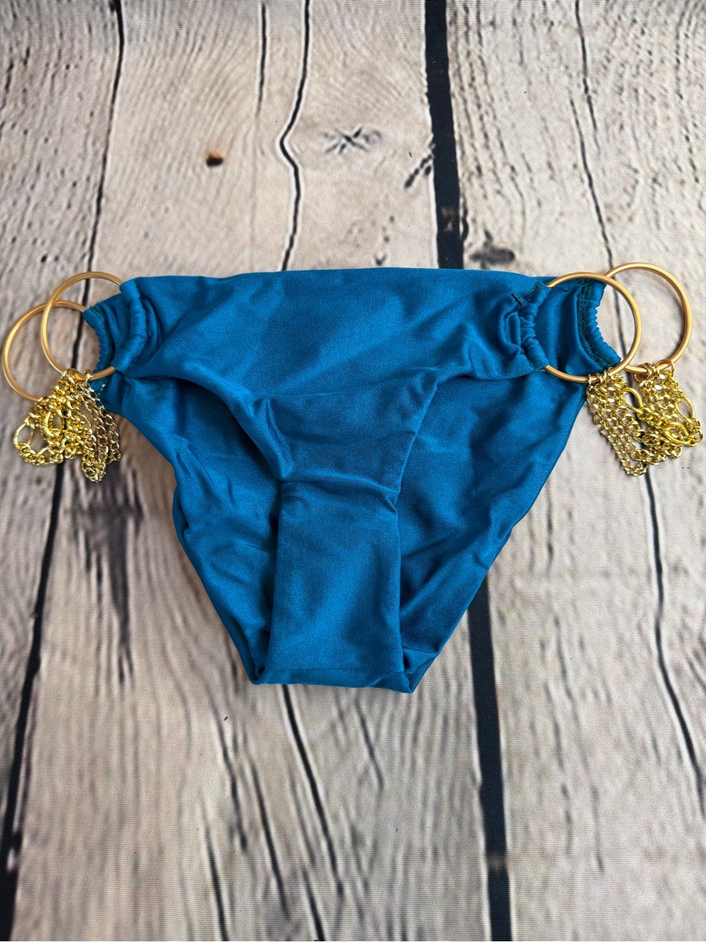 BELLISIMA Women's Teal Bikini Bottom with Gold Ring Accents‎